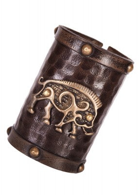 Armschützer aus Leder, Keltisches Wildschwein-Motiv